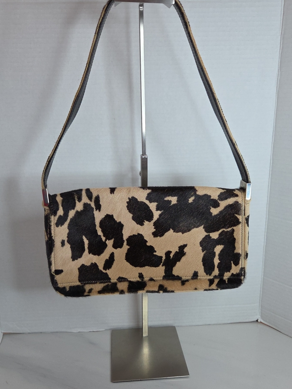 Sergio Rossi Leopard Print Shoulder Bag - Black & Cream